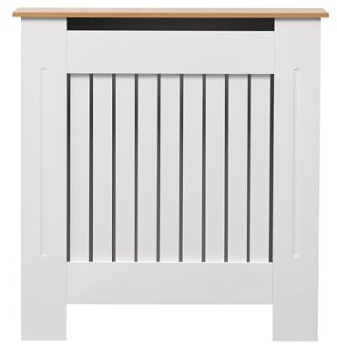 AVC Designs Kensington Radiator Cover Modern MDF Wood White Grey Vertical Slat Living Room Bedroom Hallway Cabinet (Small White/Oak)…