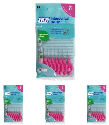 TePe Interdentalbürsten Original – einfache Reinigung der Zahnzwischenräume – 1 x 8 Aufsteckbürsten – Durchmesser 0,4 mm – Rosa (Packung mit 4)