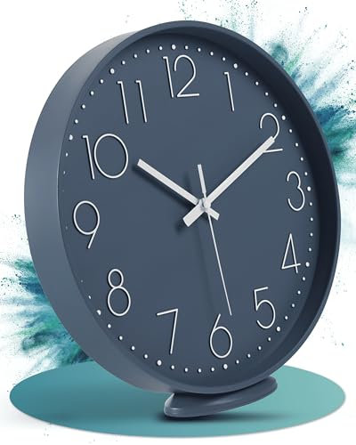 LATENO Wanduhr ohne Tickgeräusche - 30cm große Uhr zum Aufhängen & Hinstellen - Geräuschlose Wanduhren als Wohnzimmeruhr Bürouhr Klassenzimmeruhr Küchenuhr u.v.m - Wanduhr Blau - Analoguhr