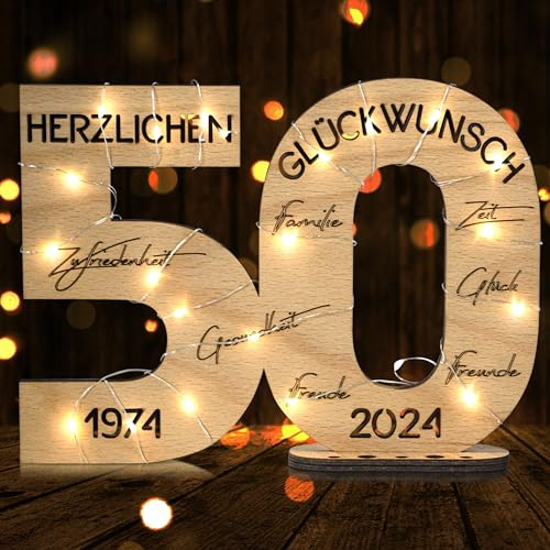 DARO Design - Holz-Schild Gästebuch - Geburtstag Jubiläum - Deko Zahlen 50 Jahre mit Jahreszahlen
