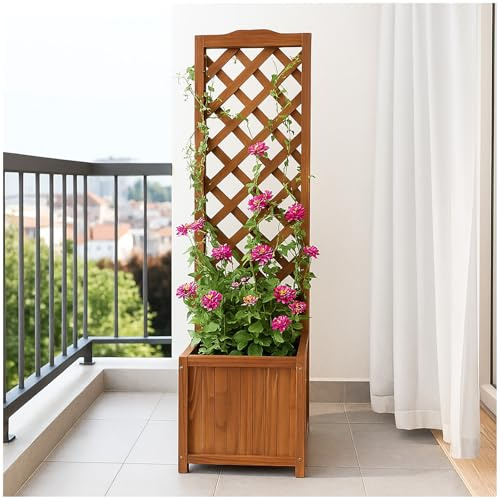 HTI living Pflanzkasten mit Rankgitter aus Holz Blumenkasten für Terrasse, Balkon und Garten Blumenkasten mit Spalier Holz