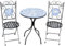 BrackenStyle Metal Mosaic Folding Bistro Garden Set - 60cm Round Table and 2 Foldable Chairs Outdoor/Indoor Patio Seating (Blue & White, 3 Piece)