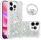 IMEIKONST Glitter Case for iPhone 16 Pro with Diamonds Ring Kickstand, Liquid Sparkle Sequin Transparent Silicone TPU Bumper Shockproof Cover for iPhone 16 Pro. Love Silver YBZ