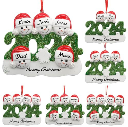 PSUNEY Personalised Christmas Baubles 2024 - Custom Family of 2,3,4,5,6,7,8 Christmas Baubles for Christmas Trees, Christmas Decorations, Xmas Gifts for Mom Dad Family
