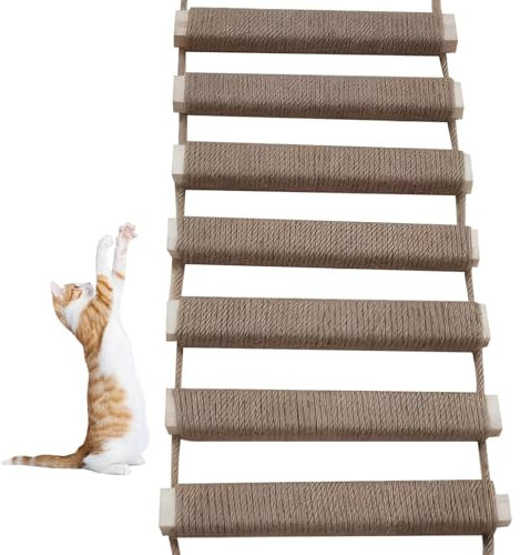 Cndiyald Katzenleiter 10x39 Zoll hängende Holzkatze Bridge mit einem Leinenseil Kratzfeste Katzenleiter für Innenkatzen, Katzenkratzerpfosten