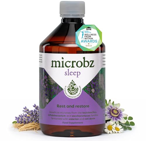 MICROBZ Sleep Liquid Gut Health Supplement, Live Cultures, 31 Serv, Vegan | 15 strains of microbes from soil fermented with valerian, chamomile, hops and lavender, non-melatonin sleep supp, no fridge