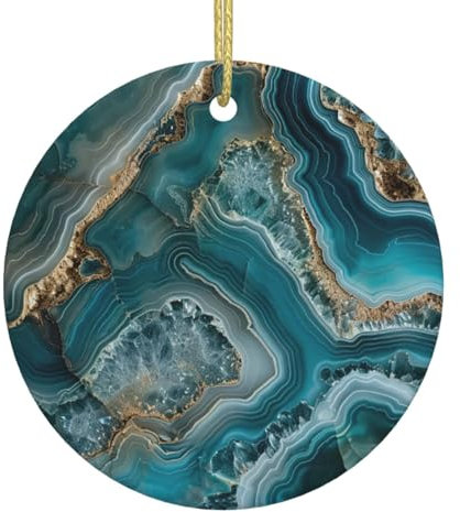 Ágata turquesa impresión ronda de cerámica decoraciones navideñas, Navidad colgante árbol de Navidad decoración