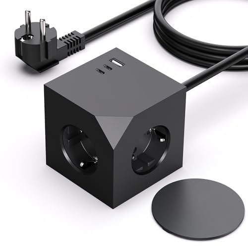 PD20W Cube multiprise avec USB C, 3 Prises, Cube avec Coussinet magnétique, multiprise 6 en 1, Adaptateur de Prise Murale avec rallonge de 1,5 m, pour Bureau, Maison,Noir