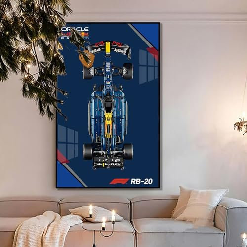 Poster mural pour LEGO Technic 42206 Red Bull Racing RB20 F1 Blocs de construction de voiture Cadre mural Panneau d'affichage Voiture ou Adulte, Poupées cadeaux pour les passionnés de montage mural de