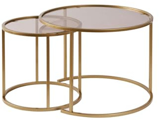 Hanah Home Elegantes Couchtisch-Set (2 Teile), Gold & Bronze, 60 x 60 x 43 cm | 100% Sicherheitsglas & Metallrahmen | stilvoll & langlebig für Moderne Wohnräume