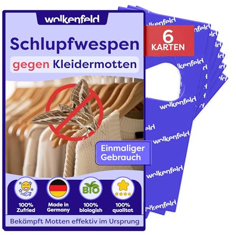 Wolkenfeld Schlupfwespen gegen Kleidermotten – 6 Karte à 1 Lieferungen – Effektive Bekämpfung von Kleider-Motten – Natürliche Alternative zu Mottenfallen, Mottenspray & Pheromonfallen