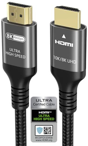 Ubluker 10K 8K 4K Cable HDMI 48Gbps 2.5M, Certificado Ultra Alta Velocidad HDMI® Cable 4K 240Hz 144Hz 8K60Hz 0.01ms HDR10+ ARC eARC HDCP2.3 Netflix Roku TV PC Monitor Proyector PS5 Xbox