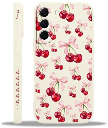 Yoedge Handyhülle für Samsung Galaxy S22 5G Hülle, Aesthetic Blumen Schleifen Pink Muster Niedlich Design Mädchen Frauen Cover, Silikon Case Kratzfest Schutzhülle für Samsung S22 5G 6,1,Kirsche