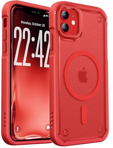 ORETECH für iPhone 11 Hülle, Kompatibel mit Mag Safe, Matt Rot | Militärschutz Stoßfest Kratzfest Anti Fingerabdruck Transluzente Rückseite Magnetisch Handyhülle für iPhone 11 Case