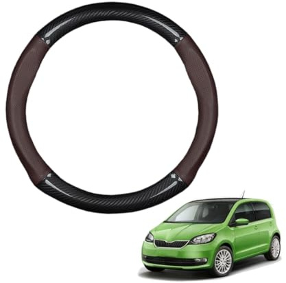 Aojiek Lenkradbezug PU Leder Kohlefaser Runde Forme für Citigo 2011-2020 Atmungsaktiv Lenkradschutz Sport Anti-Rutsch Lenkradhülle für Auto Zubehör Innenraum(Dark Brown)
