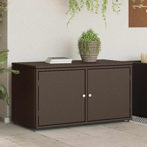 Frdhee Boxen Aufbewahrung Gartenbox, Gartenschrank Braun 110x55x60,5 cm Poly Rattan für Sitzauflagen, Gartengeräte