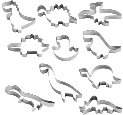 Ausstechformen Dino Ausstecher Brot und Gemüse Kinder 10 Stück | Plätzchen Keksausstecher mit Dino Formen: T-Rex, Triceratops, Brachiosaurus, Spinosaurus-Backzubehör für Geburtstag Party