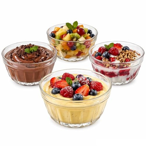 MamboCat 4er Set Chia Dessertschälchen aus Glas I 300 ml I transparent I Kompottschälchen, Salatschalen I kleine Schale für Snacks, Dip, Süßigkeiten