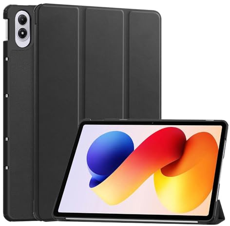 Techsuit für Xiaomi Redmi Pad 2 Pro Hülle mit 360 Schutz, Mikrofaser Innenfutter, Verstellbare Betrachtungswinkel, Schlankes Design, Anti Fingerabdruck, FoldPro Series, PU Leder, Schwarz