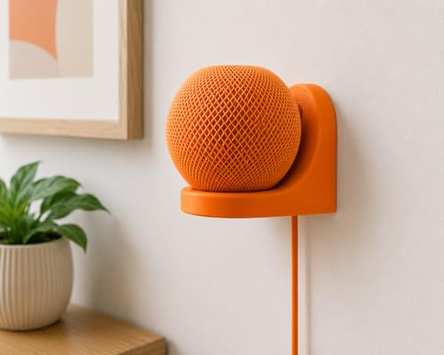3D Print Lab Wall Mount Shelf for Apple HomePod Mini – Compact Smart Speaker Holder with Built-in Cable Management, Space-Saving, for Living Room, Kitchen, Bedroom, or Bathroom (Orange)