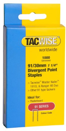 Tacwise 0289 Galvanised Narrow Crown Staples, Type 91/30 mm, Pack of 1000 | Divergent Point