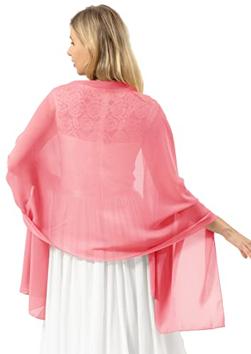 bridesmay Damen Halstuch Sommer Schal Festliche Stola für Abendkleid Hochzeit Chiffon Silk Scarf Rosa Coral M