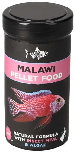 FishScience Malawi Pellets 115g | Complete Tropical Fish Food | Cichlid | High-Protein (37%) Algae-Rich Sinking Fish Food with Spirulina, Chlorella & Kelp | Insect Meal for Easy Digestion