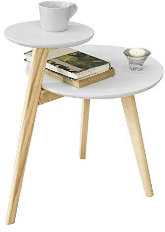 SoBuy® FBT53-WN Design Beistelltisch mit 2 Tischplatten Couchtisch Kaffeetisch Balkontisch weiß/Natur BHT ca: 40x54x47cm