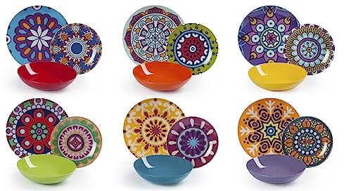 Excelsa Mandala Etno Tellerservice, 18-teilig, Porzellan, mehrfarbig