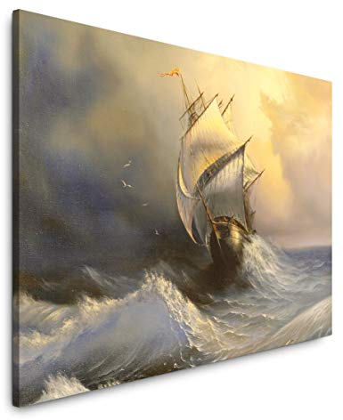 Paul Sinus Art altes Segelschiff im Sturm 40 x 60 cm Inspirierende Fotokunst in Museums-Qualität für Ihr Zuhause als Wandbild auf Leinwand in