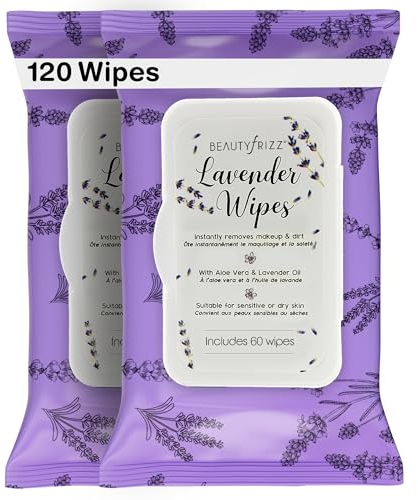 Lavender Face Cleansing Wipes - 120 pcs - Gentle Makeup Remover Wipes for Face and Neck - Also Contains Aloe Vera, Retinol, Castor Oil and Vitamin E - Stay Ever Fresh with Lavender Wipes