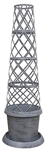 Thompson & Morgan Tower Pot Modern Grey Plant Pot Design with Flower Pot, Saucer and Frame Perfect for Climbing Plants, 2 x Tower Pot in Modern Grey