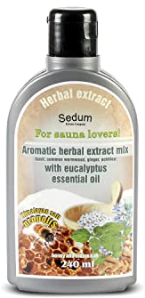 Estratto di Sedum erbe naturale per la sauna - Sauna infusione con aromatico basilico, Assenzio, Ginger, Achillea estratti con olio essenziale di eucalipto, miele, propoli e iodio sale - 240ml