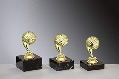 Henecka ⛳️ Golf Pokal, Golf-Trophäe, Golf-Schraubfigur Golfball Gold, Marmorsockel schwarz, mit Wunschgravur, wählbar in 3 Größen oder als 3er-Serie