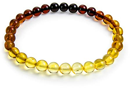 Braccialetto in ambra elasticizzata, con perline baltiche naturali, da 6 mm, in una bella scatola, colore: ambra