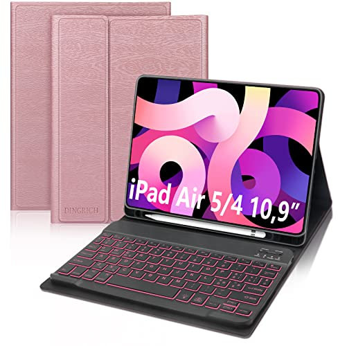D DINGRICH Custodia Tastiera per iPad Air 5/4 Generazione 2022/2020 10.9, iPad Pro 11 2022/2021/2020/2018, Italiano QWERTY Tastiera Retroilluminata, Oro Rosa