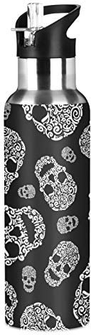 RELEESSS Bouteille d'eau isotherme en acier inoxydable Motif tête de mort 600 ml