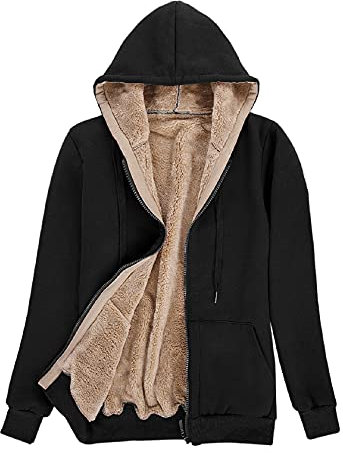 Niwicee Felpe con Cappuccio Donna Pullover Addensato da Tenere al Caldo Sweatshirt Maglione Manica Lunga Cappotto Hoodie Felpa in Pile Serie Plus Pullover Cotone Zip-Nero-XXL