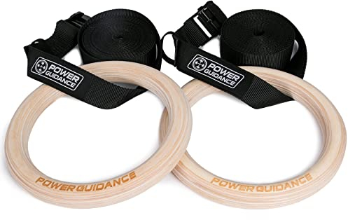 POWER GUIDANCE Turnringe Holz Gymnastikringe aus mit verstellbaren Buckles Straps für Home Gym, Indoor Training, Cross Fitness Klimmzüge & Krafttraining