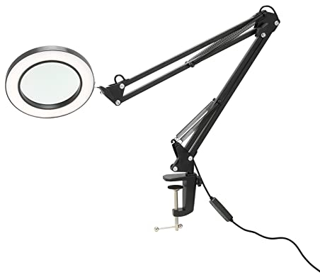 Sonew LED-Lampe mit 5-facher Vergrößerung, Dimmbar, 6,3-Zoll-Lupe mit Licht und Verstellbarem Ständer, 14,6-Zoll-Armstange, Zum Basteln, Lesen, Tätowieren, Nähen