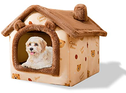 Galatée Katzenhöhlenbett, Waschbares Hundebett, Warmes Und Gemütliches Plüschkatzen-Iglu, Faltbares Komfortables Haustier-Katzenhaus, Haustierbett Mit Rutschfestem Boden(M, Braunbär)