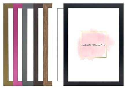 Alison Kingsgate Elegant Sleek Gold A4 Frame Size (21 x 29.7cm) - Flat Classic Design Gold A4 Picture Frame with Safe Perspex Front & Wall Hanging Hooks - British Handmade Décor Frames