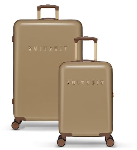 SUITSUIT Fab Seventies – Kofferset 2-teilig – Handgepäck-Koffer 55 cm – Check-in Koffer 76 cm – TSA-Schloss – Beige