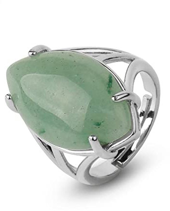 ASDFY Natürlicher Großer Grüner Aventurin-Ring Kristall-Pferdeaugen-Form-Ring Verstellbarer Damen-Ring Mit Offenem Stein Reiki-Balance-Knöchel-Finger-Ringe Ewigkeitsring Für Frauen, Mädchen, Männer