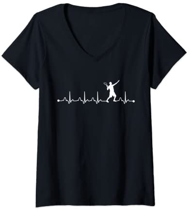 Damen Tennis Heartbeat EKG Pulse Tennisspieler-Liebhaber T-Shirt mit V-Ausschnitt