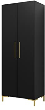 Mirjan24 Kleiderschrank Zinetto, 2-türig Schrank mit Einlegeplatten, Kleiderstange, Drehtürenschrank, Garderobenschrank, Farbauswahl (Schwarz, ohne Spiegel)