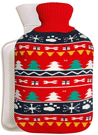Hot Water Bottle with Cover,2L Hot Water Bottles,Chirstmas Hot-Water Bag Warm Water Bag Rubber Hot Water Bottle for Pain Relief