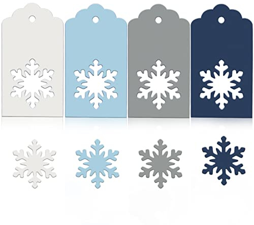 Whaline 120 Stück Winter-Papier-Geschenkanhänger mit blauer Schneeflocke, Geschenkanhänger mit 25 m Bindfaden, Weihnachts-Kraftpapier, Namensschilder zum Aufhängen, für Geschenke, Partys,