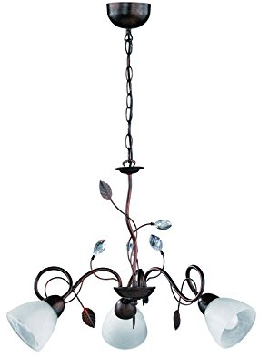 lightling Theresa Pendelleuchte, Kronleuchter rostfarben antik, 3-flammig, Schirme aus Glas in weiß alabaster, exkl. 3 x E14 max 40 Watt Leuchtmittel, Höhe: 150 cm