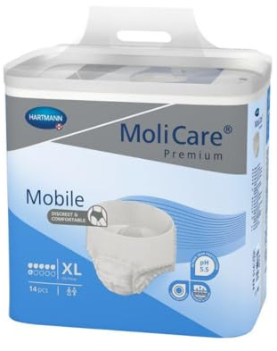 MoliCare Premium Mobile 6 Drops Unisex Incontinence Pants, Size XL | 14 pairs, extra leakage protection for moderate leaks, discreet underwear fit, skin-friendly, and up to 12 hours of dryness